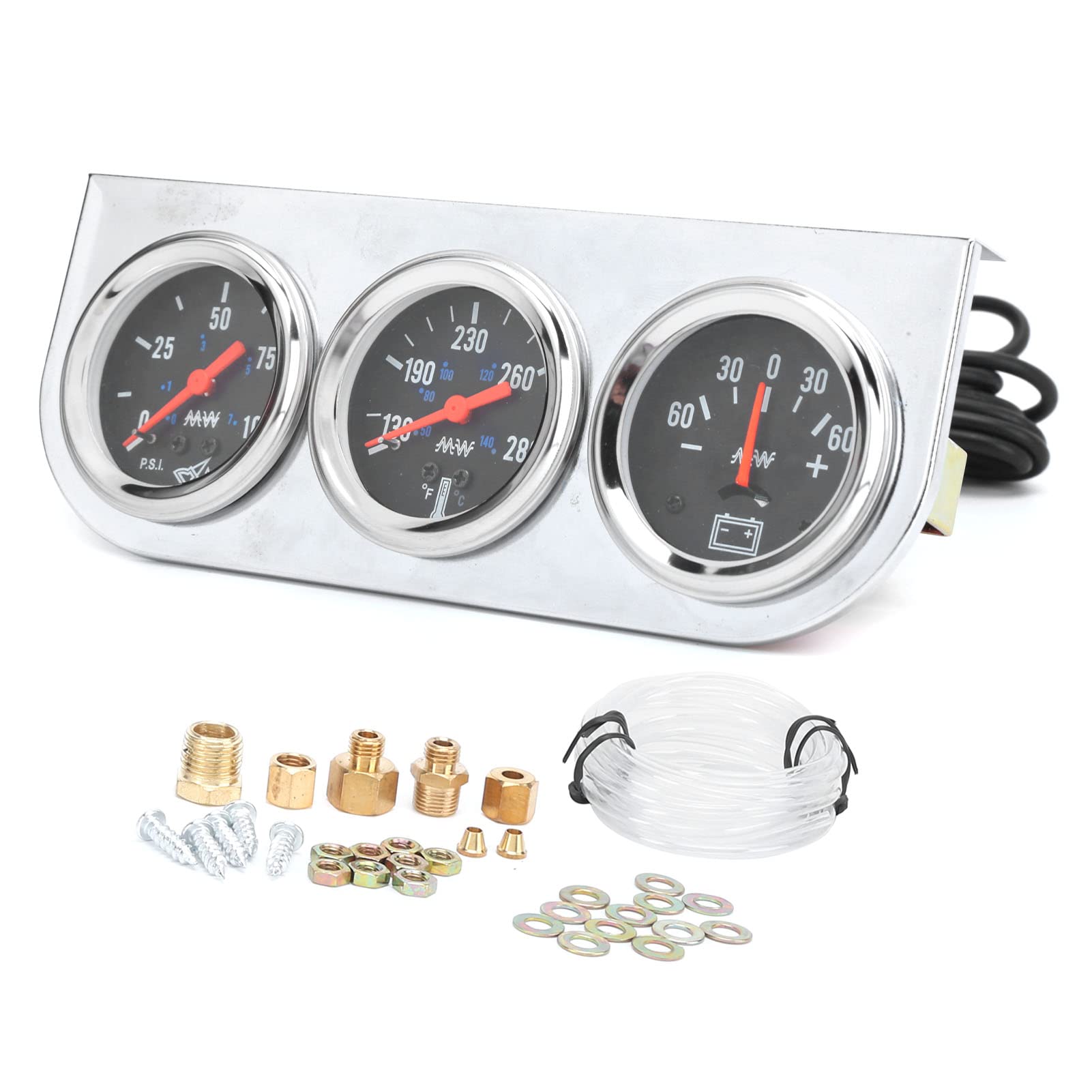 2-Zoll-Dreifachmessgerät-Set, 3-in-1-Wassertemperatur-Öldruck-AMP-Messgerät, Universell für 12-V-Auto-Boots-LKW mit Chromgehäuse, Schwarzem Zifferblatt, Rotem Zeiger 2-Zoll-Dreifachmessgerät-Set, 3-in-1-Wassertemperatur-Öldruck-AMP-Messgerät, Universell für 12-V-Auto-Boots-LKW mit Chromgehäuse, Schwarzem Zifferblatt, Rotem Zeiger von Pretfy