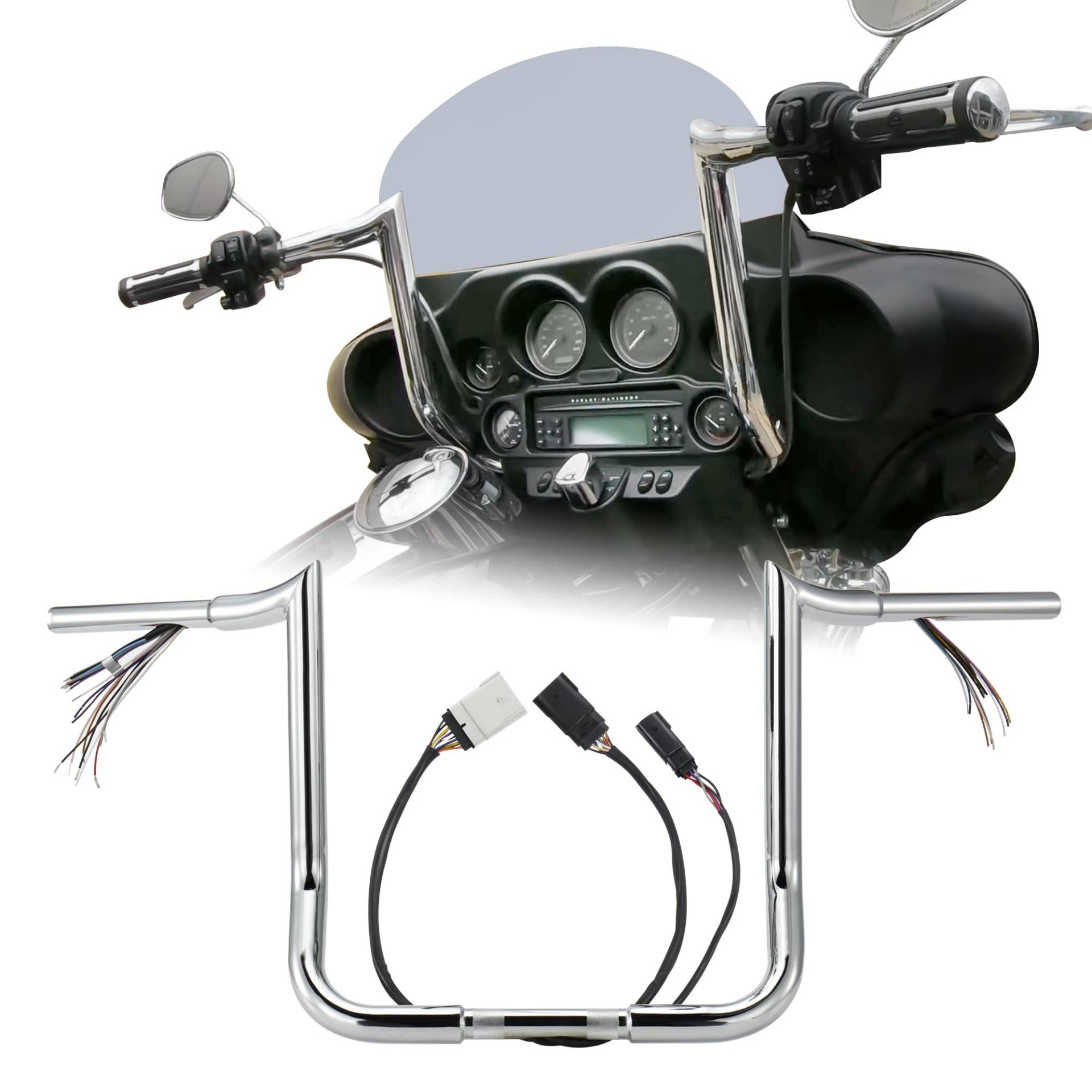Vorverdrahtete 3,8 cm Fat Ape Hangers Street Glide 35,6 cm Rise Lenker für Harley 2008–2013 Street Glide/Electra Glide/Ultra Limited Bagger Meathook Bar mit CAN-Bus/TBW, Chrom Vorverdrahtete 3,8 cm Fat Ape Hangers Street Glide 35,6 cm Rise Lenker für Harley 2008–2013 Street Glide/Electra Glide/Ultra Limited Bagger Meathook Bar mit CAN-Bus/TBW, Chrom von Prewired