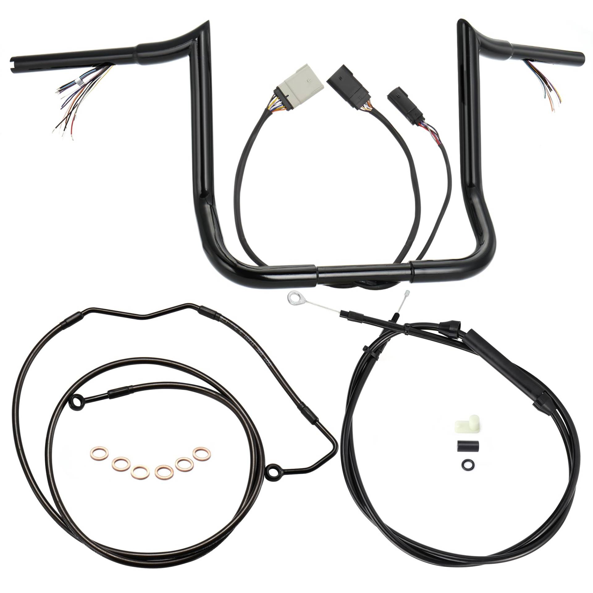 Vorverdrahtete 40,6 cm Rise vorverdrahtete Ape Hangers Street Glide Lenker mit Kupplungszug, Bremsleitung, 3,2 cm Fat Meathook Gehrungsschnitt für Harley 2008–2013 Street Glide/Electra Glide/Ultra Vorverdrahtete 40,6 cm Rise vorverdrahtete Ape Hangers Street Glide Lenker mit Kupplungszug, Bremsleitung, 3,2 cm Fat Meathook Gehrungsschnitt für Harley 2008–2013 Street Glide/Electra Glide/Ultra von Prewired