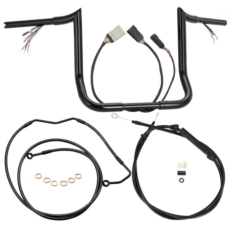 Vorverdrahtete 40,6 cm Rise vorverdrahtete Ape Hangers Street Glide Lenker mit Kupplungszug, Bremsleitung, 3,2 cm Fat Meathook Gehrungsschnitt für Harley 2008–2013 Street Glide/Electra Glide/Ultra von Prewired
