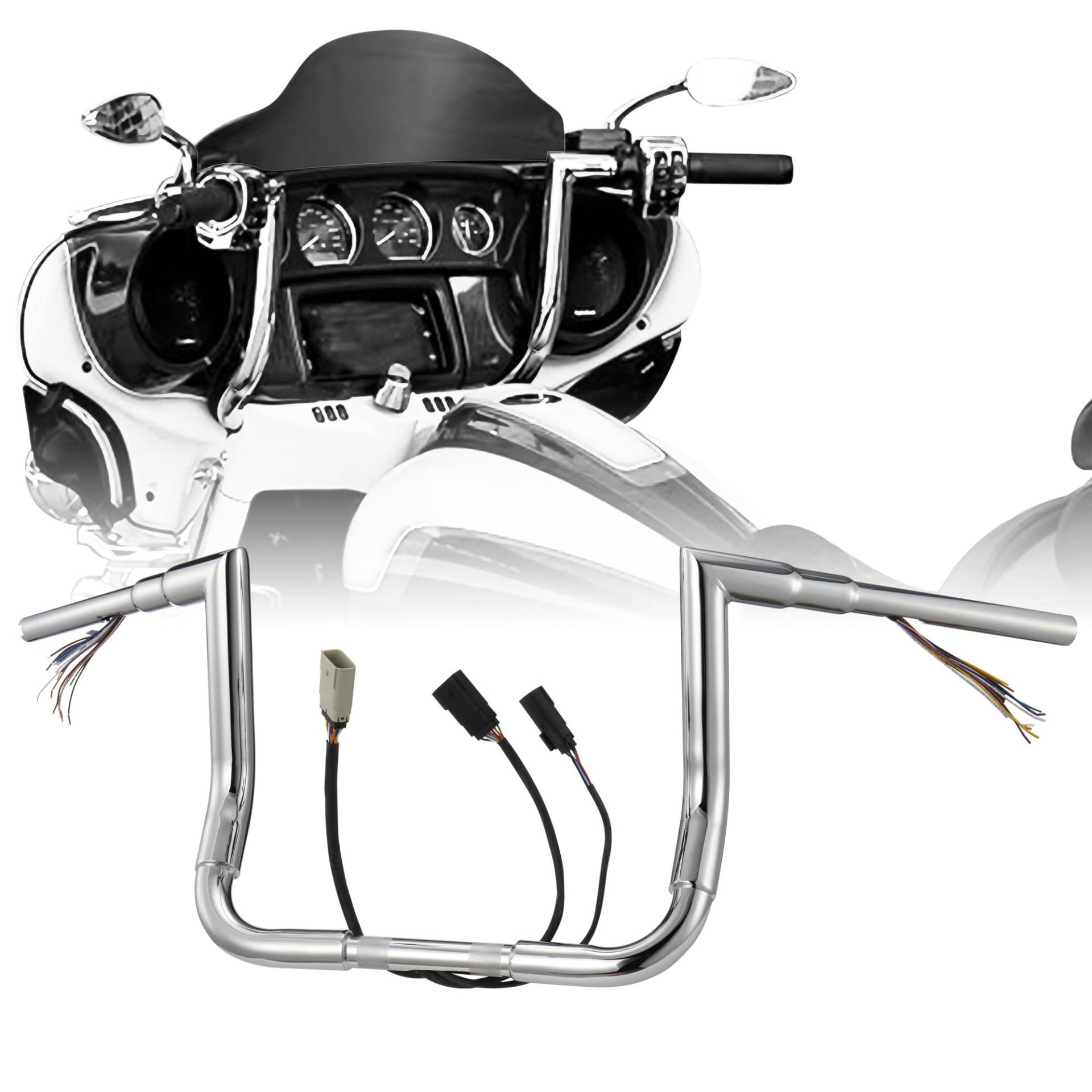 Vorverdrahteter 3,8 cm Fat Ape Hanger 25,4 cm Rise Bagger-Lenker für Harley 2008–2013 Street Glide/Electra Glide/Ultra Limitierte Prewired CAN-Bus Draht und TBW (Gasgriff durch Draht), rechtwinklige von Prewired