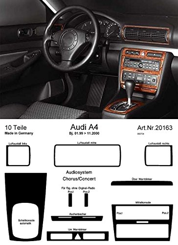 Prewoodec Interieursatz kompatibel mit Audi A4 1/1999-11/2000 Automatik (Chorus/Sinfonie) - Wurzelholz von Richter