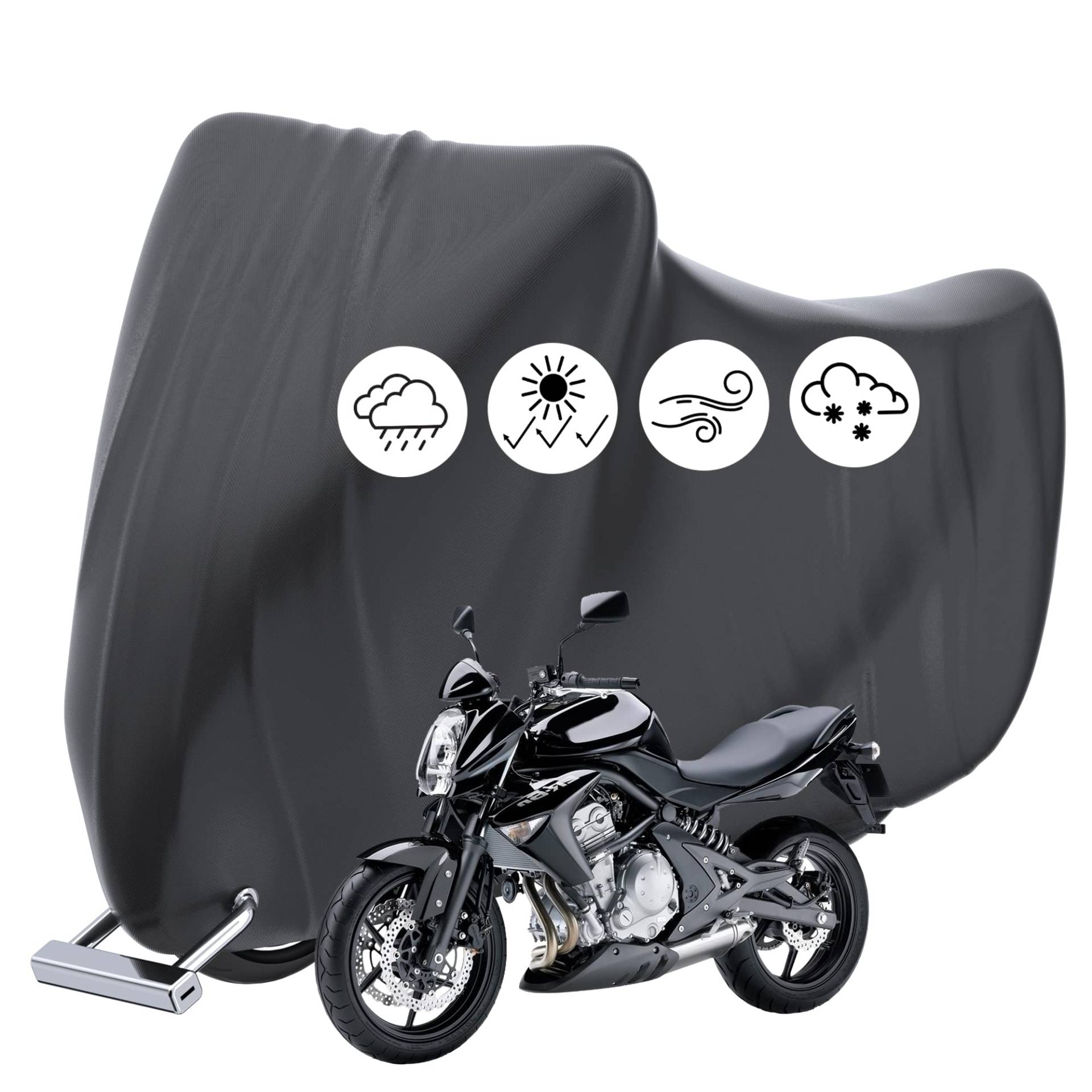 Motorrad Abdeckplane Outdoor, Motorradabdeckung Wasserdicht XXL Motorradgarage Winterfest Abdeckhaube Motorrad Motorradplane Schutzhülle Abdeckung Mit Schlossloch (245x105x125cm) von Priksia