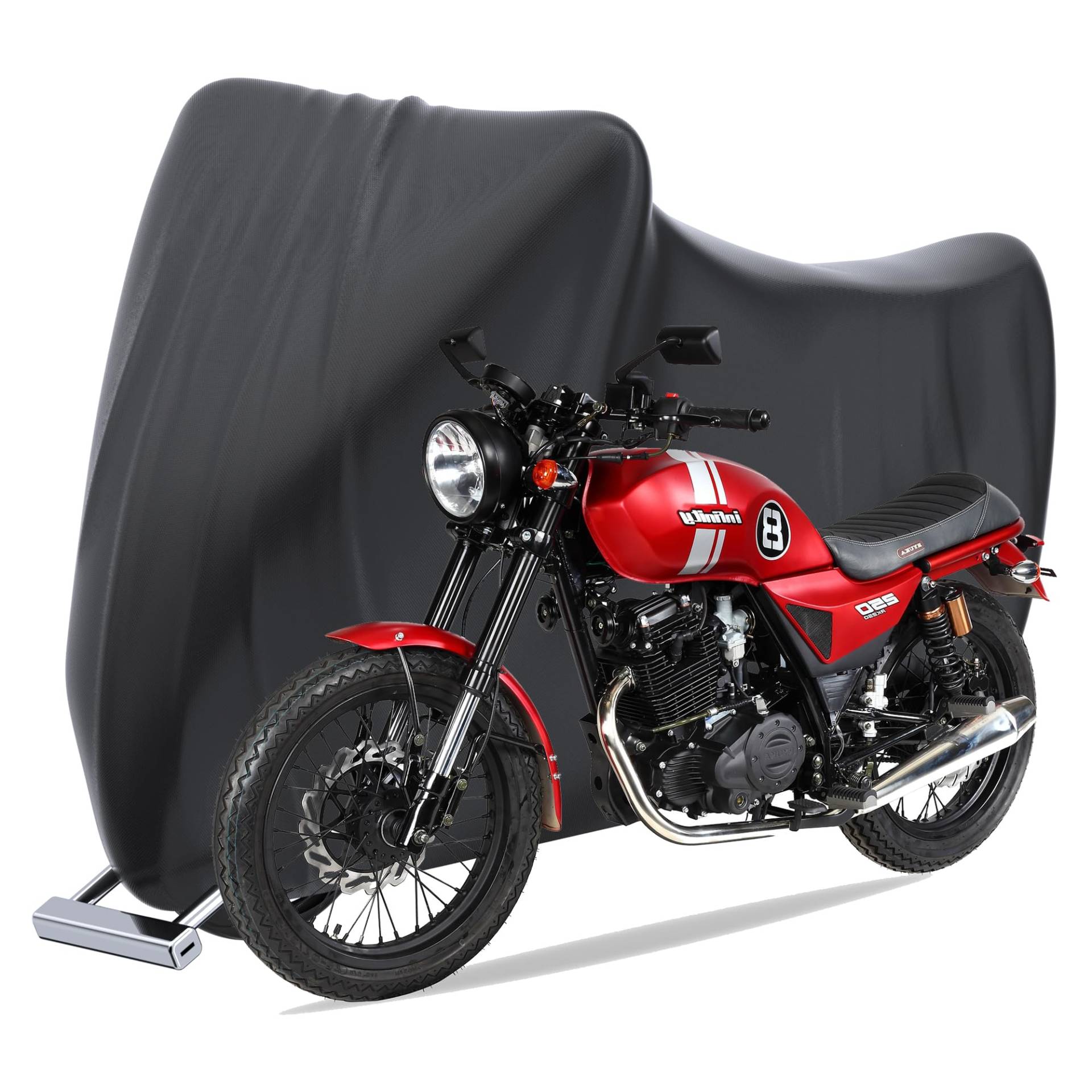 Motorradabdeckung,Motorrad Abdeckplane Outdoor 190D Oxford Stoff mit Verriegelungslöchern Motorrad Staubdichte Plane für Harley-Davidson/Honda/Suzuki (245 * 105 * 125 cm) von Priksia