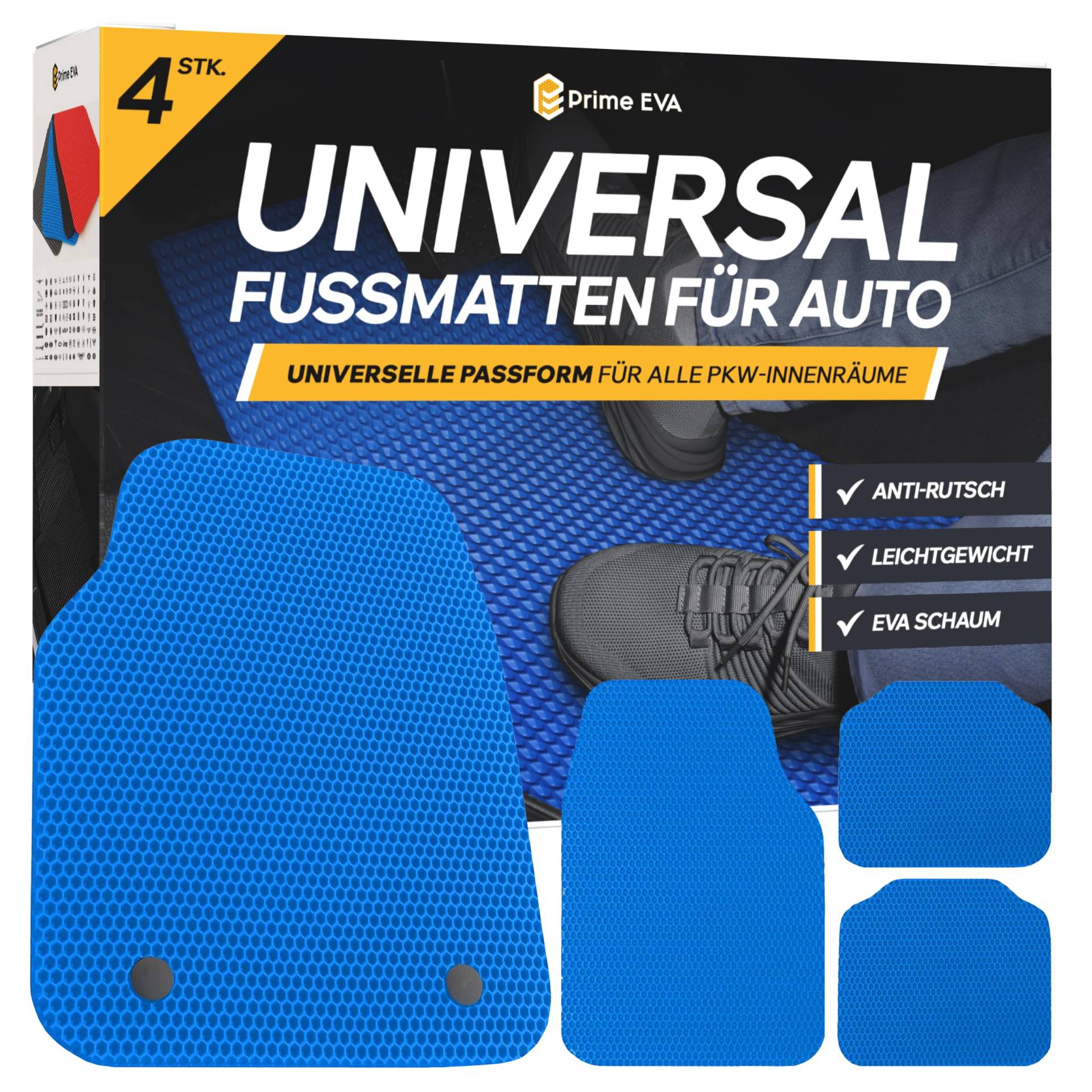 Prime EVA ® Fussmatten Auto Universal - Fußmatten Auto, Zuschneidbare Auto Fußmatten, Hochwertigere Automatten als Gummimatten Auto, Gummi Fussmatten Auto, Gummifußmatten Auto, Auto Teppiche, Blau von Prime EVA