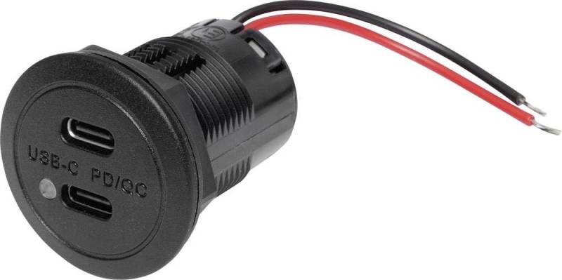 ProCar Power USB-C Doppelsteckdose PD/QC EV mit LED max 2X 30 Watt Belastbarkeit Strom max.=3 A 12 oder 24 V/DC von ProCar