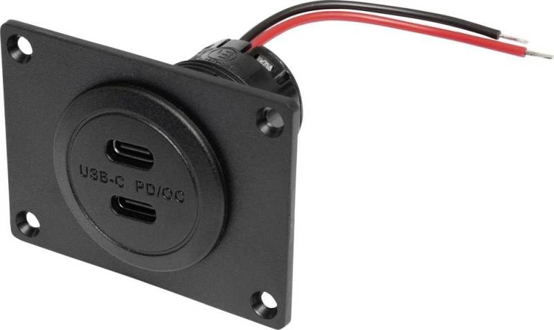 ProCar Power USB-C Doppelsteckdose PD/QC ohne LED mit Montageplatte Belastbarkeit Strom max.=3 A 12 oder 24 V/DC von ProCar