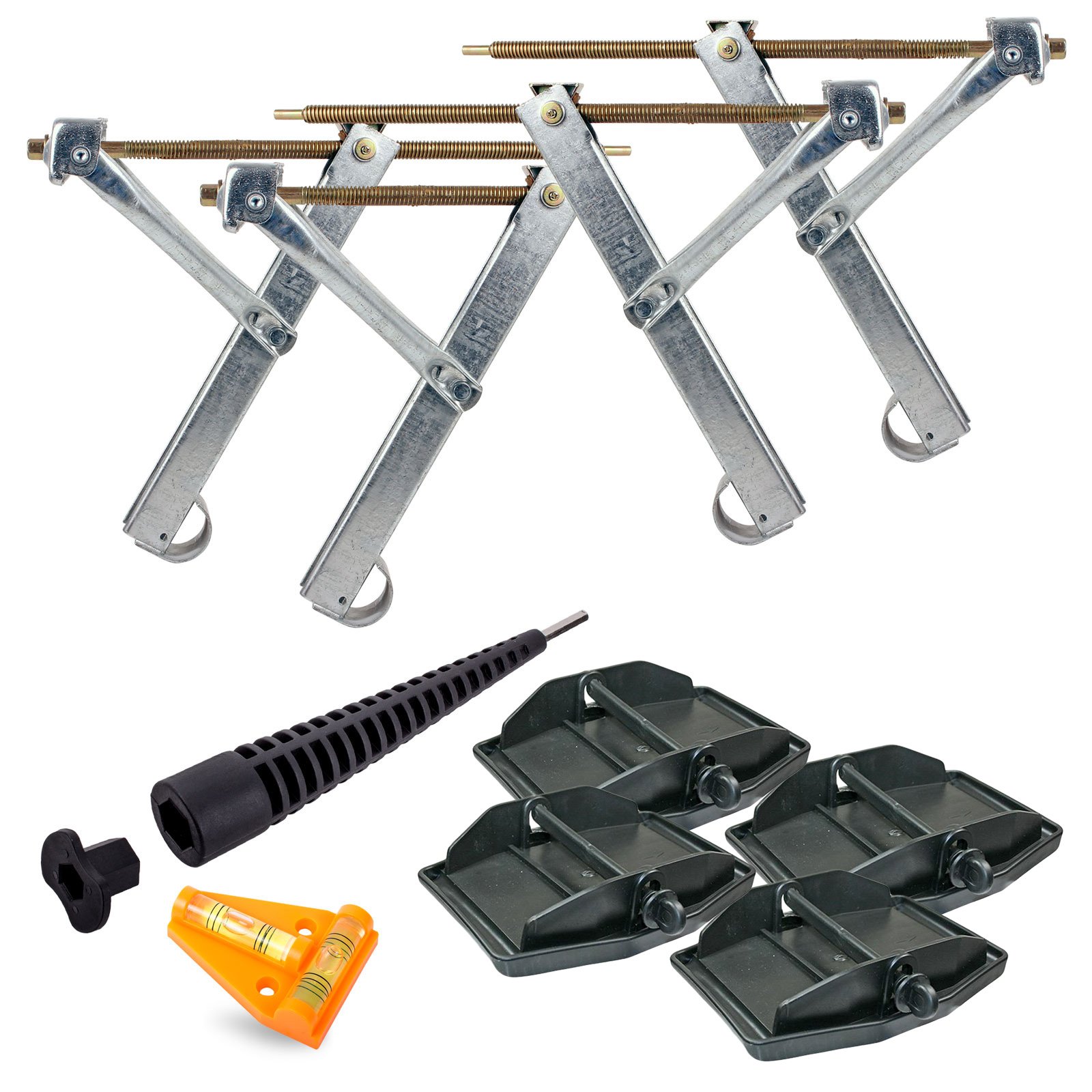 Ausdrehstützen Set + Stützplatten + Akkuschrauberaufsatz + Wasserwaage von ProPlus