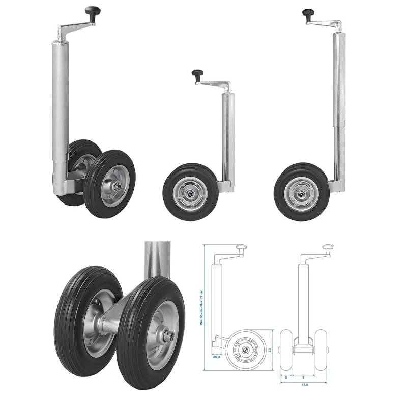 ProPlus Zwillingsstützrad Anhänger 48mm PU-Reifen Doppel Stützrad 550x770mm Deichselrad von ProPlus