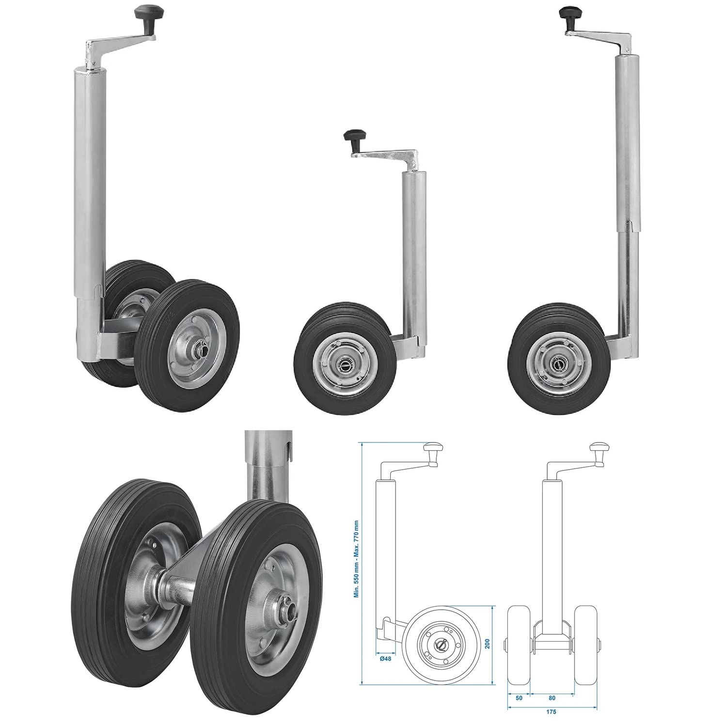 ProPlus Zwillingsstützrad Anhänger Vollgummireifen Doppel Stützrad 550x770mm Deichselrad von ProPlus