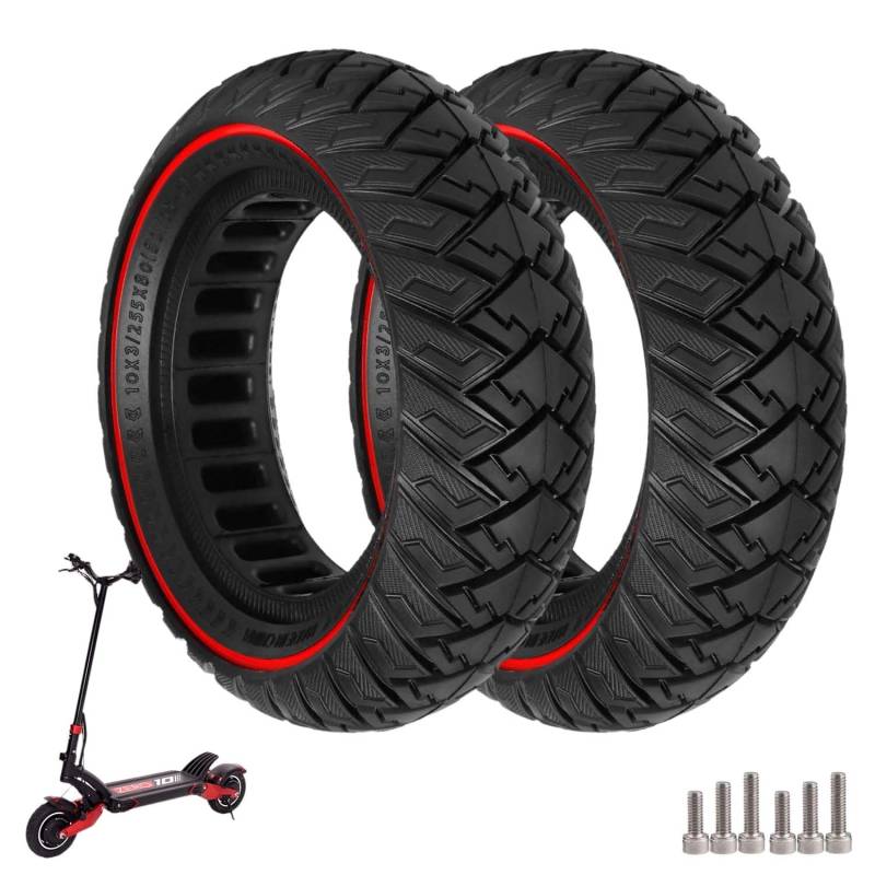 10 Zoll Scooter Solide Reifen, Elektroroller Vollgummireifen 10 x 3/255 x 80 (80/65-6) Ersatzreifen für Zero 10X / Kaabo WOLF WARRIOR X/MANTIS 10, Vorne/Hinten Roller Vollreifen (2 PCS Rot) von Prodrocam