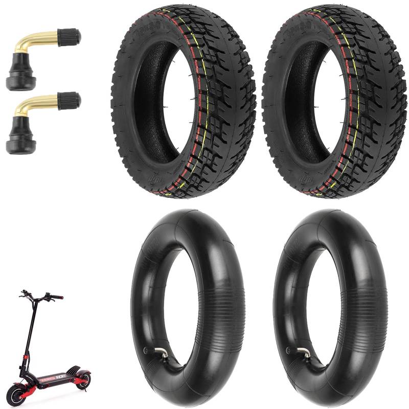 10 x 3 Reifen mit Schlauch, 255 x 80 Off-Road Schlauchlose Ersatzreifen, 80/65-6 Elektroroller Ersatzreifen Vorne/Hinten für Dualtron Zero 10X / Kaabo MANTIS 10 (Schlauchlose*2+Schlauch*2) von Prodrocam
