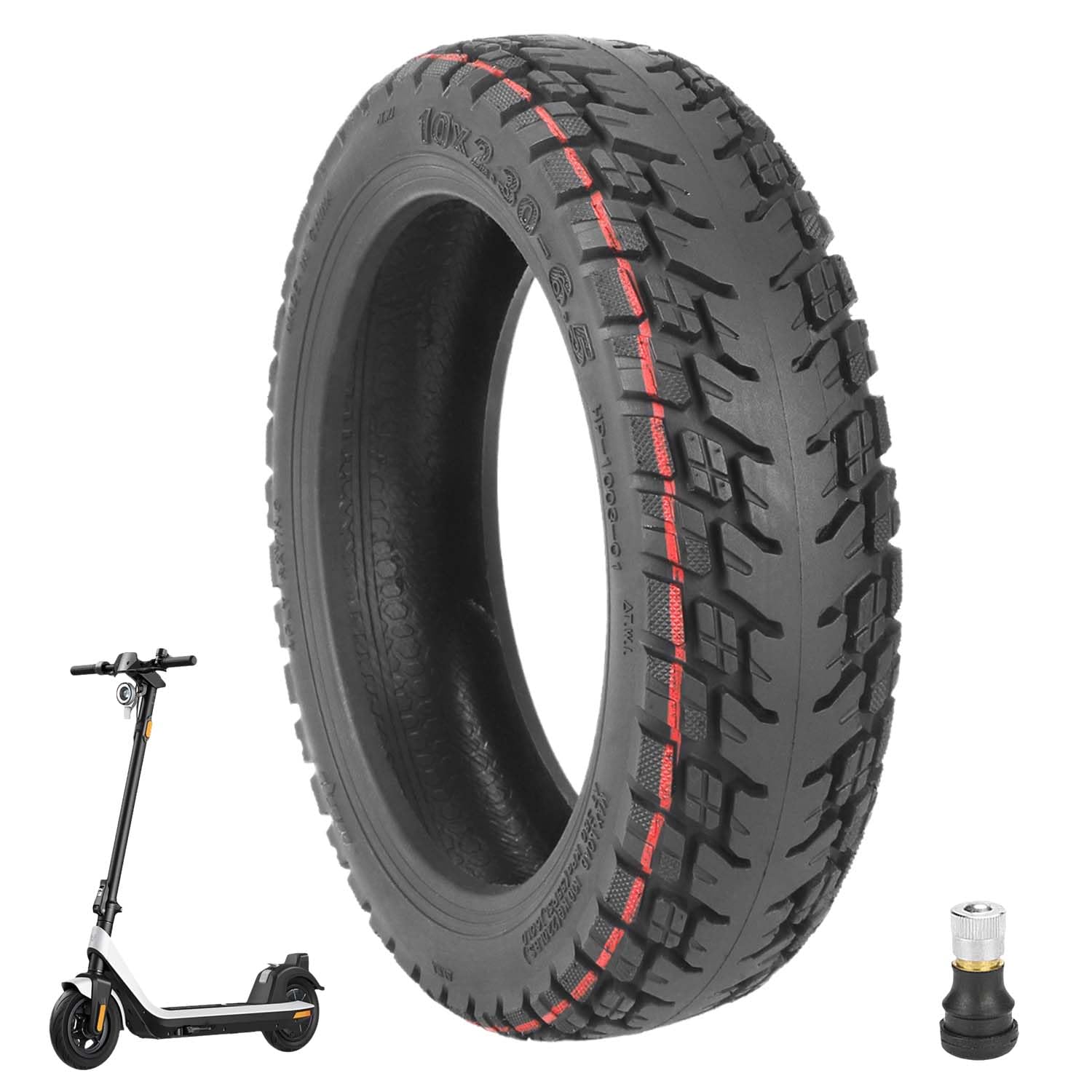Prodrocam 10 x 2,30-6,5 E Scooter Reifen Tubeless 10 Zoll für NIU KQi2 / KQI2 Pro Roller, Off-Road Vakuum Reifen Elektroroller Schlauchlose Vorne/Hinten, mit Ventil (1 Stück) von Prodrocam
