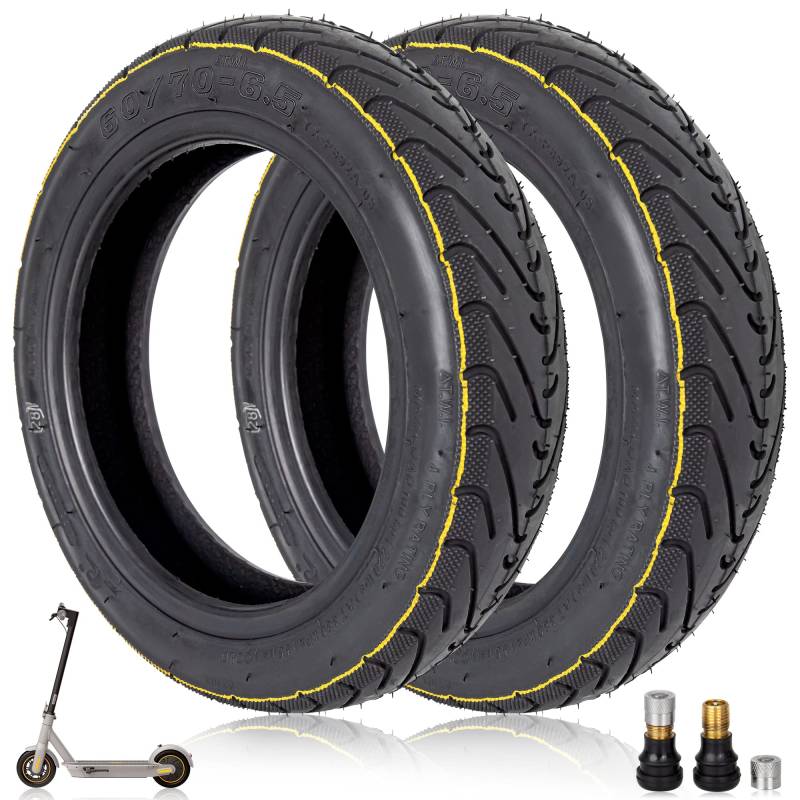 Prodroam 10 Zoll Reifen Tubeless 60/70-6.5 für Segway Ninebot Max G30 G30D 2 G30E 2 G30P G30LP Elektroroller Ersatzreifen Vorne Hinten mit Ventil, Kein selbstheilender (Gelber Streifen-2 PCS) von Prodrocam