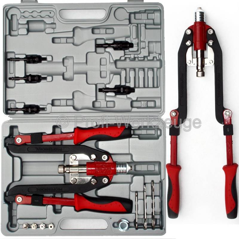 Profi-Nietzange-Set 3,2-6,4 mm Scheren-Ausführung 50 cm lang 5 Mundstücke 5 Zugdorne für Nietmuttern M4 - M5 - M6 - M8 - M 10 von Profi-Werkzeuge