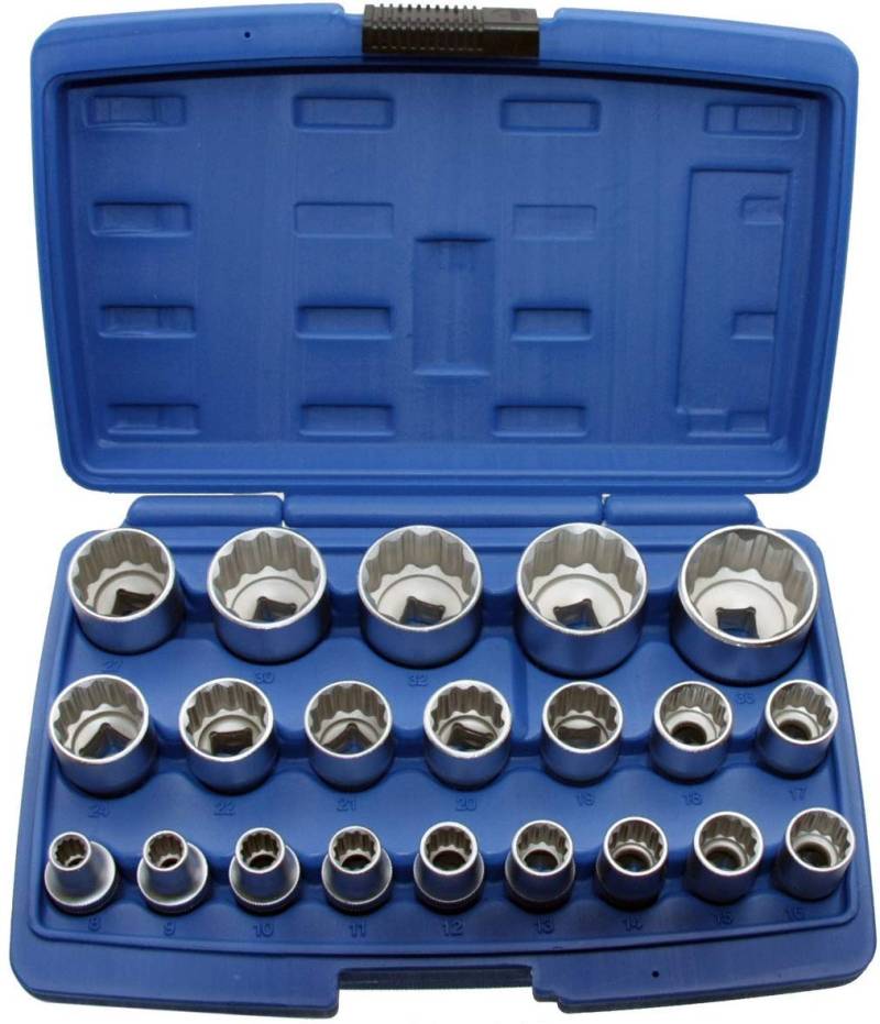 Profi-Werkzeuge 21 x Multi Steckschlüsseleinsatz Nuss Stecknuss VIELZAHN Steckschlüssel-Einsatz 12-Kant 1/2" Nuss 8-36mm Set Stecknuss Satz von Profi-Werkzeuge