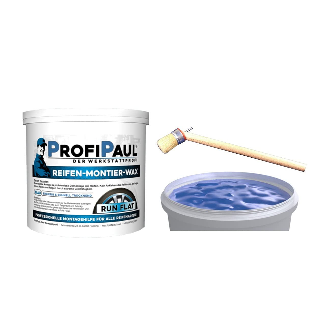 RUNFLAT Reifenmontagepaste blau 5 kg inklusive Pinsel für Runflat & Breitreifen von ProfiPaul