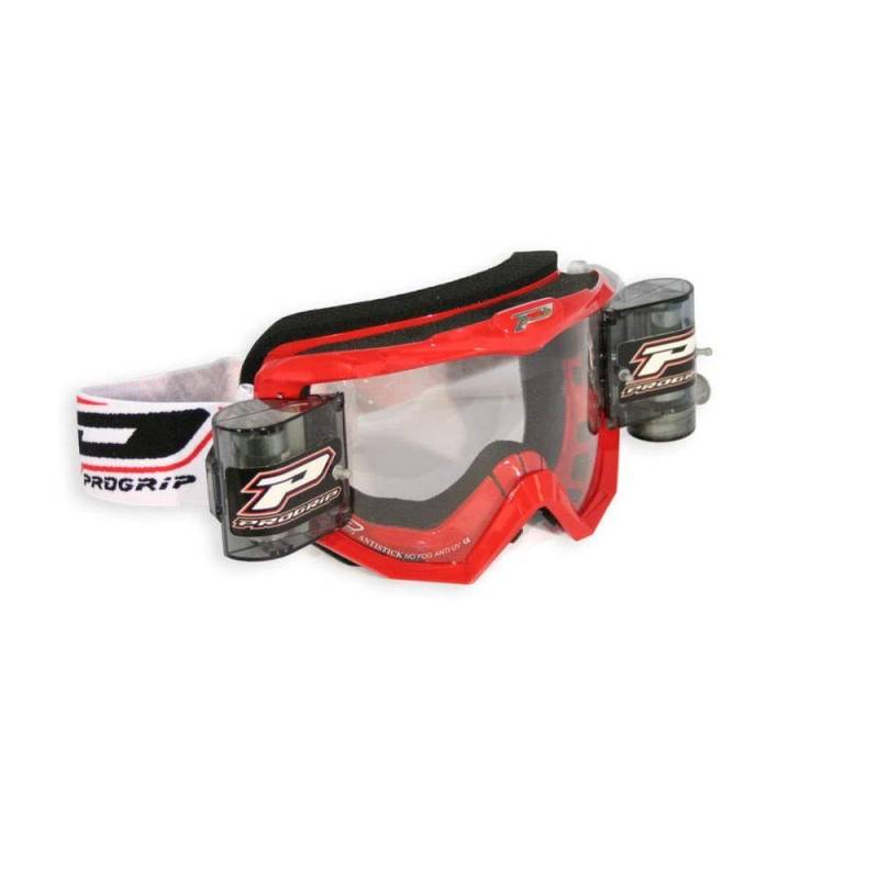 Progrip 3201 Goggle mit XL Roll off system Clear Linse (Erwachsene, Rot) von Progrip