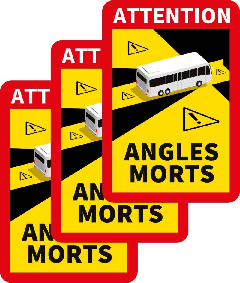 Prolac Warnaufkleber Angles Morts – Toter Winkel für LKW und Wohnwagen, Auto Etiketten selbstklebend 25 x 17 cm, Aufkleber Wohnmobil (Busse und Wohnmobile) – 3 Stück von Prolac