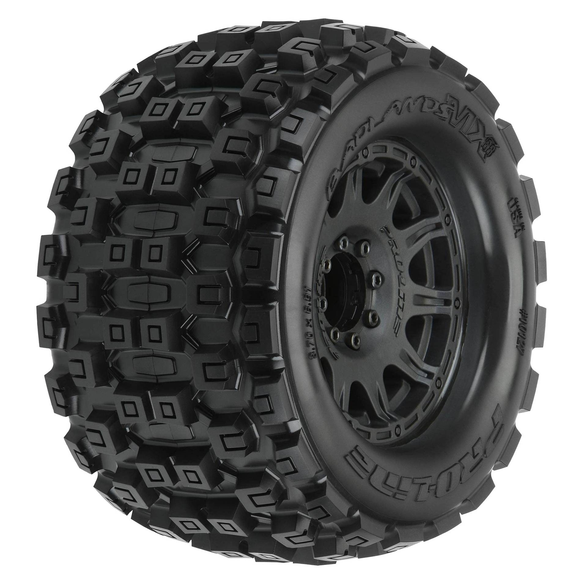 1/8 Badlands MX38 F/R 3.8" MT Tires Mounted 17mm Black Raid (2) von Pro-Line