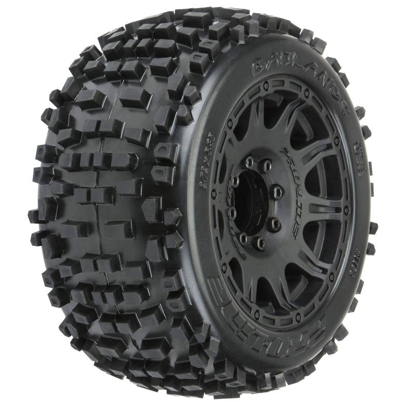 1/8 Badlands F/R 3.8" MT Tires Mounted 17mm Black Raid (2) von Pro-Line