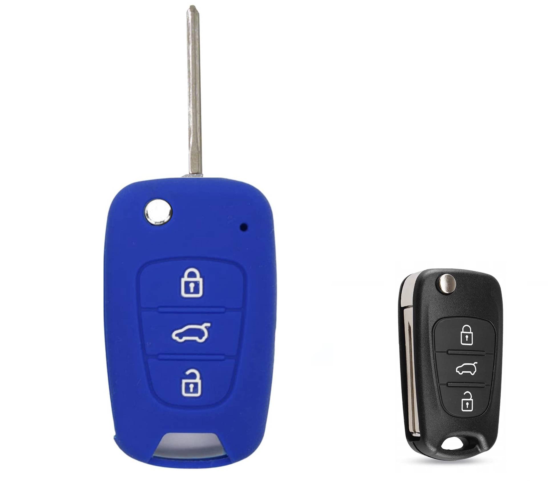 Hohe Qualität Silikon 3 Tasten Klapp Schlüsselanhänger Displayschutzfolie Schutzhülle für 2013 2014 2015 Hyundai i10 i20 ix20 i30 i40 ix35 Santa Fe Veloster Picanto (blau) von Protex