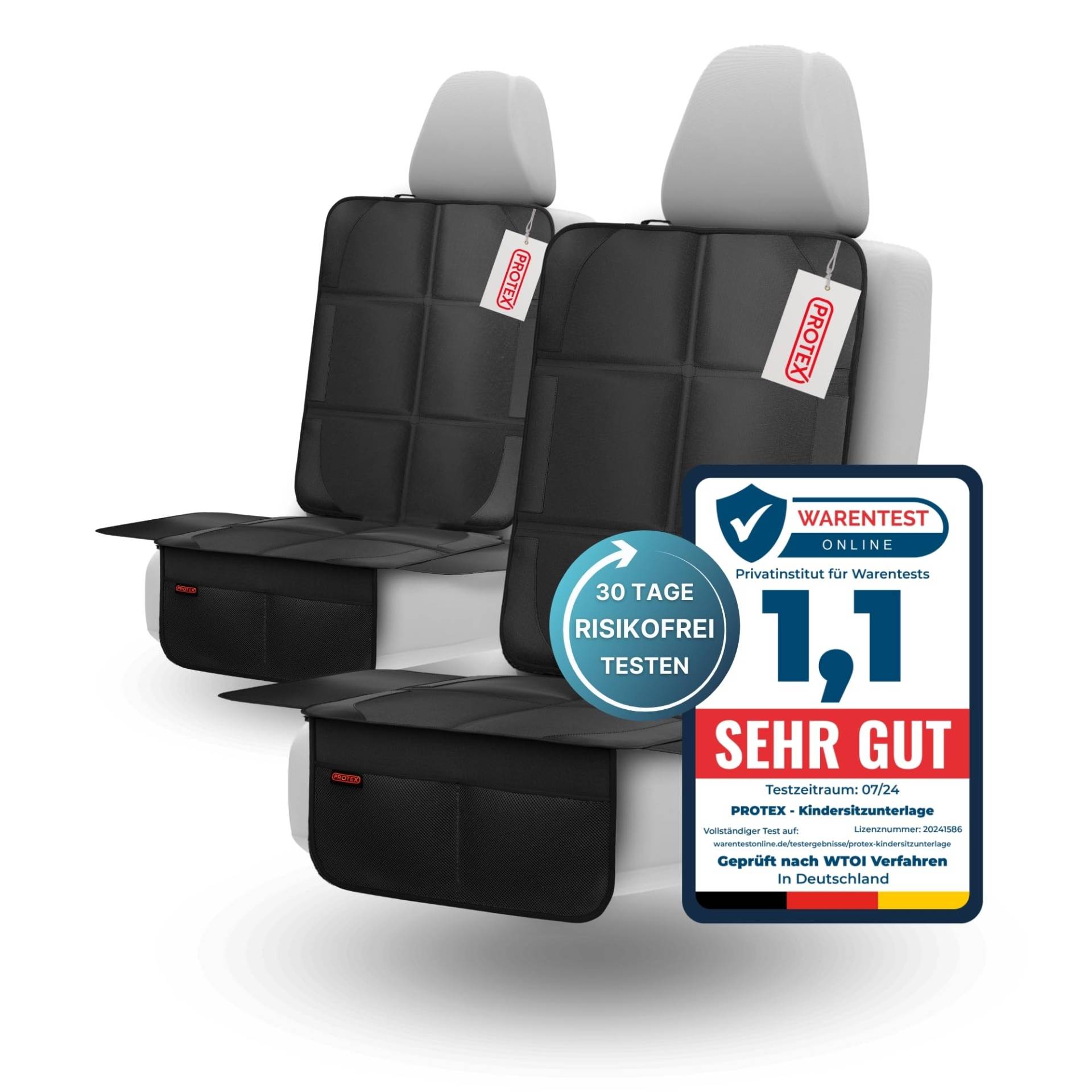 PROTEX Kindersitzunterlage [Testsieger 2024] ISOFIX-geeignet | Wasserabweisender Polyester Stoff mit gepolsteter Sitzfläche | L (Doppelpack) von PROTEX