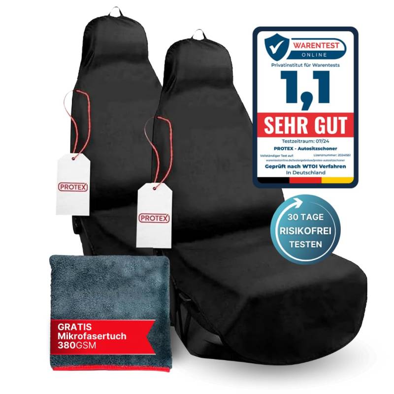 PROTEX® Autositzschoner [Testsieger 2024] Werkstattschoner - Rutsch- und wasserfestes, schmutzabweisendes Material - Ideale Passform - schwarz (2 Stück) von PROTEX
