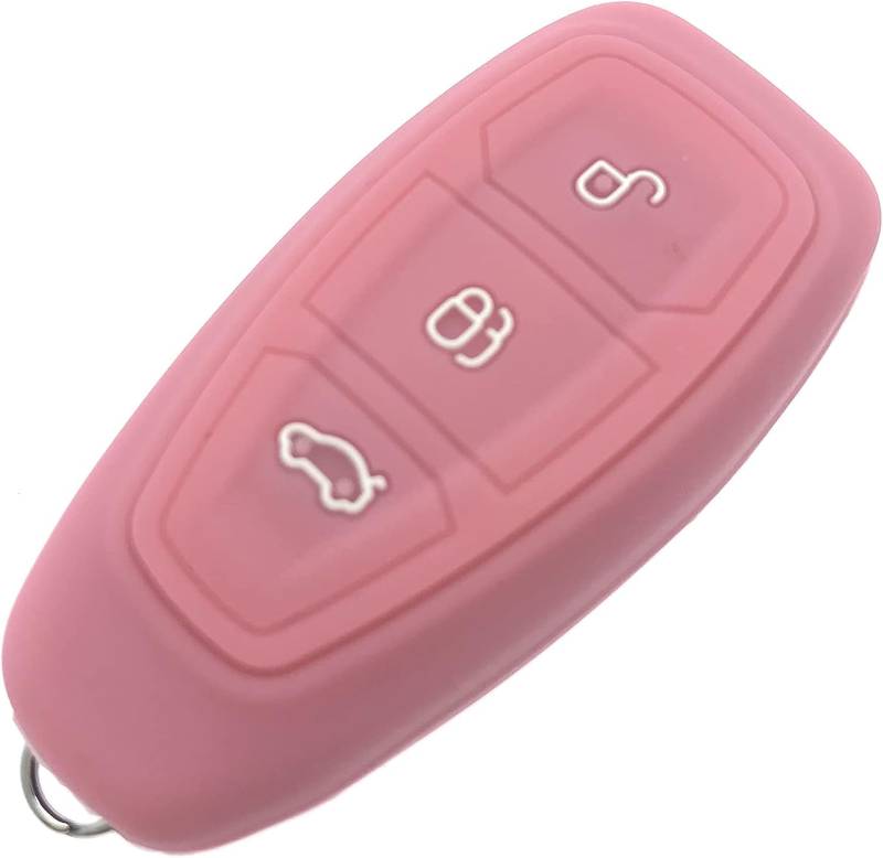 Silikonhülle für Schlüsselanhänger kompatibel mit 3 Tasten Keyless Fob passend für Ford Fiesta Focus Mondeo Kuga ST (Rosa) von Protex