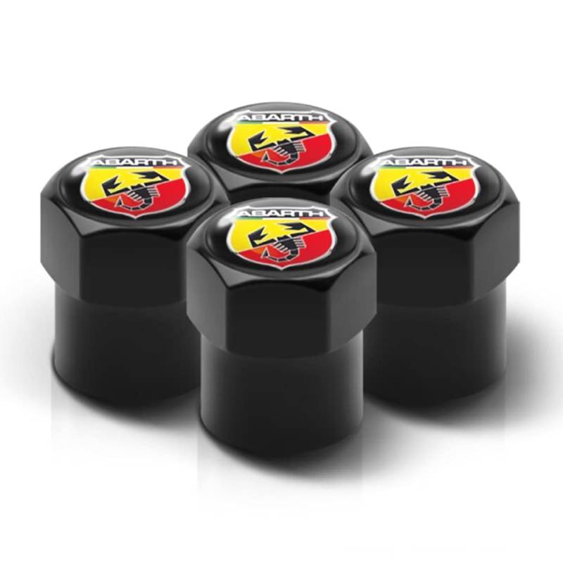 Schwarze Staub-Ventilkappe mit ultraschwarz glänzendem Abarth Logo von Protrex UK