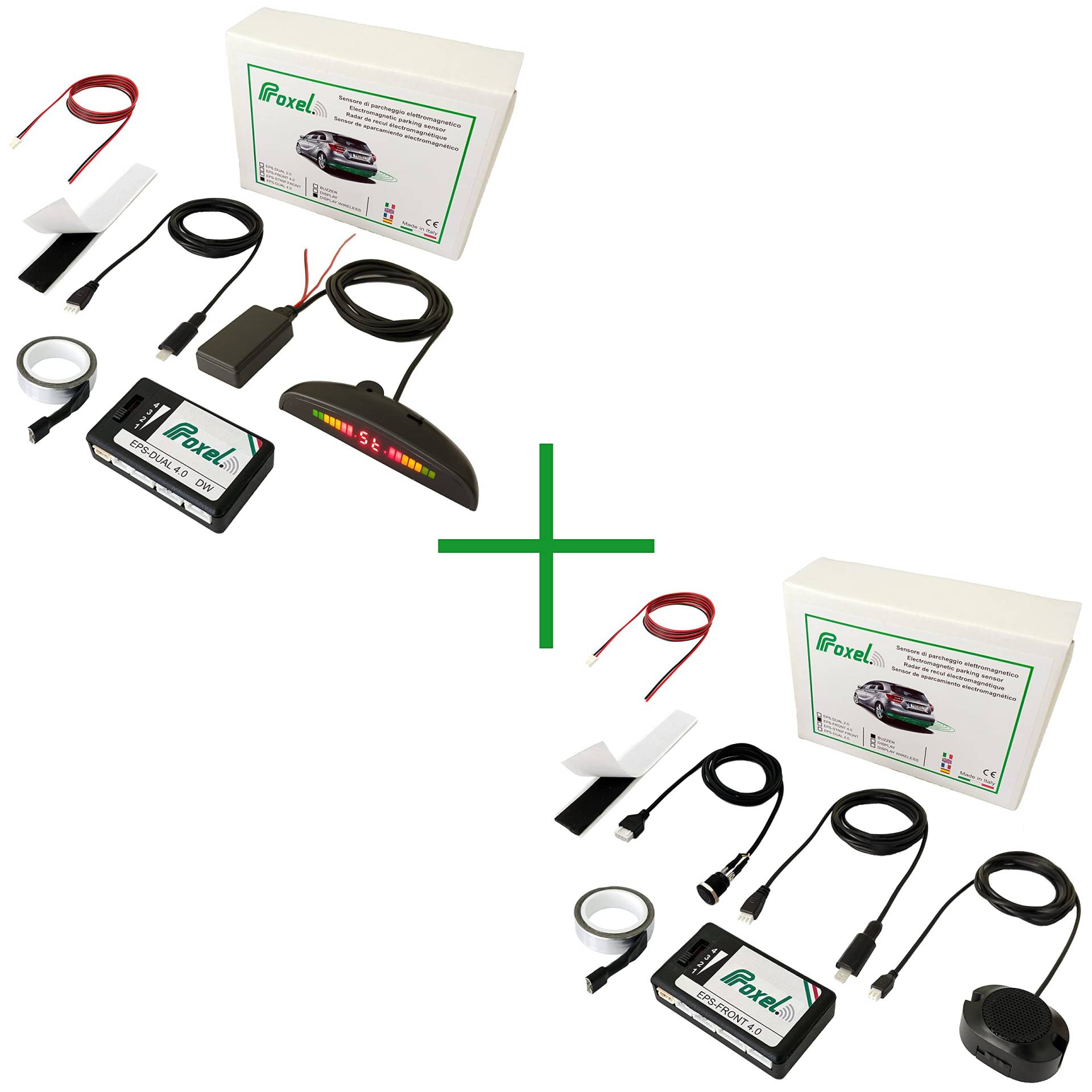 Proxel - Unsichtbare Elektromagnetische Parksensoren, Vorne + Hinten mit drahtloser Anzeige, ohne Bohren der Stoßstange, Universell und Original von Proxel