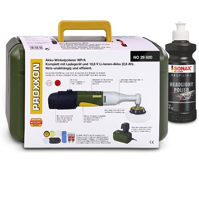 Proxxon Akku-Winkelpolierer - Ø 50 mm + 250 ml SONAX HeadlightPolish Proxxon Akku-Winkelpolierer - Ø 50 mm + 250 ml SONAX HeadlightPolish von Proxxon