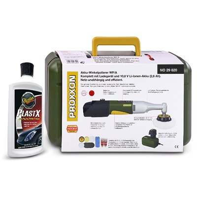 Proxxon Akku-Winkelpolierer Ø 50 mm - 22-tlg. + PlastX Kunststoffpolitur Proxxon Akku-Winkelpolierer Ø 50 mm - 22-tlg. + PlastX Kunststoffpolitur von Proxxon
