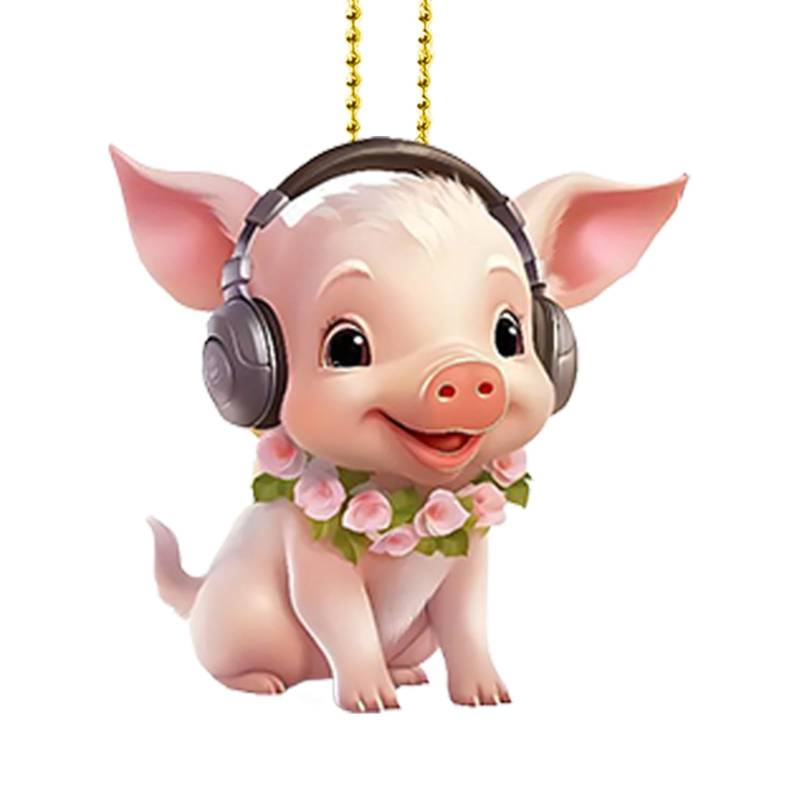 Pruojhw Swing Hog,Schweinespiegel-Anhänger,Glückliches Schweinezubehör-Ornament,Automatische Innendekoration aus Acryl, 2D Spiegel-Anhänger für Frauen von Pruojhw