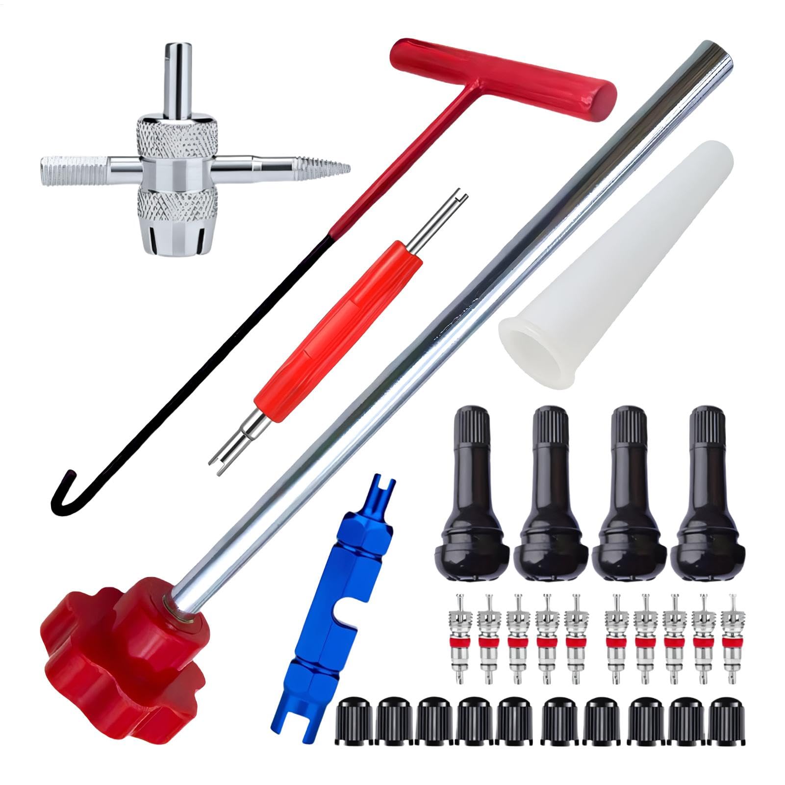 Pruojhw Ventilschaft-Werkzeugset, Reifenventil-Installations-Werkzeug-Set, Reifen-Installationswerkzeug, Ventil-Entfernungswerkzeug, 30-teilig, Reparaturwerkzeug, T-Haken bis Pruojhw Ventilschaft-Werkzeugset, Reifenventil-Installations-Werkzeug-Set, Reifen-Installationswerkzeug, Ventil-Entfernungswerkzeug, 30-teilig, Reparaturwerkzeug, T-Haken bis von Pruojhw