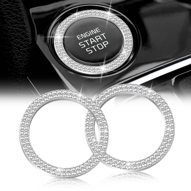 Bling Bling,2 Stück Rhinestone Crystal Ring for Car Buttons & Knobs,Diamond Car,Auto-Innendekorations-Schmuckstücke,Car Accessories Button Conversion Parts Sticker,Auto Innendekoration(Weiße) von Psxuie