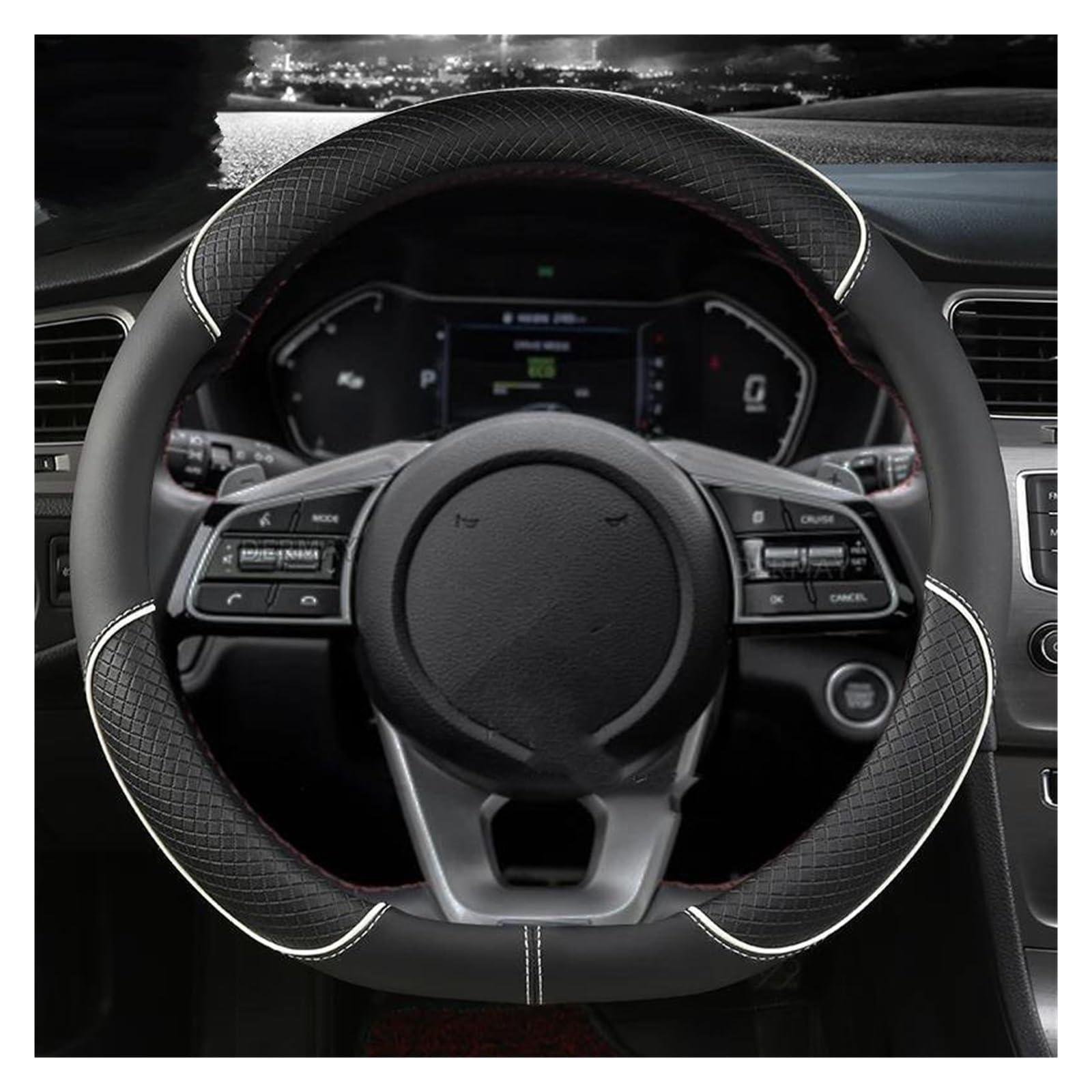 Auto Lenkradbezug Für Kia Stonic KX1 2017~2021 PU Leder DERMAY Auto Lenkrad Abdeckung Auto Zubehör Innen Lenkrad Bezug(G) von Punxdda