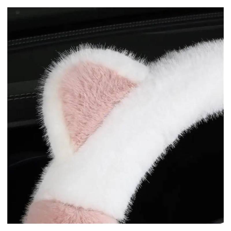 Auto Lenkradbezug Universal Nicht-Slip Weiche Nette Katze Ohren Plüsch Lenkrad Abdeckung Winter Auto Interior Styling Dekoration Auto Lenkung Abdeckung Auto Lenkrad Bezug(Pink-White) von Punxdda
