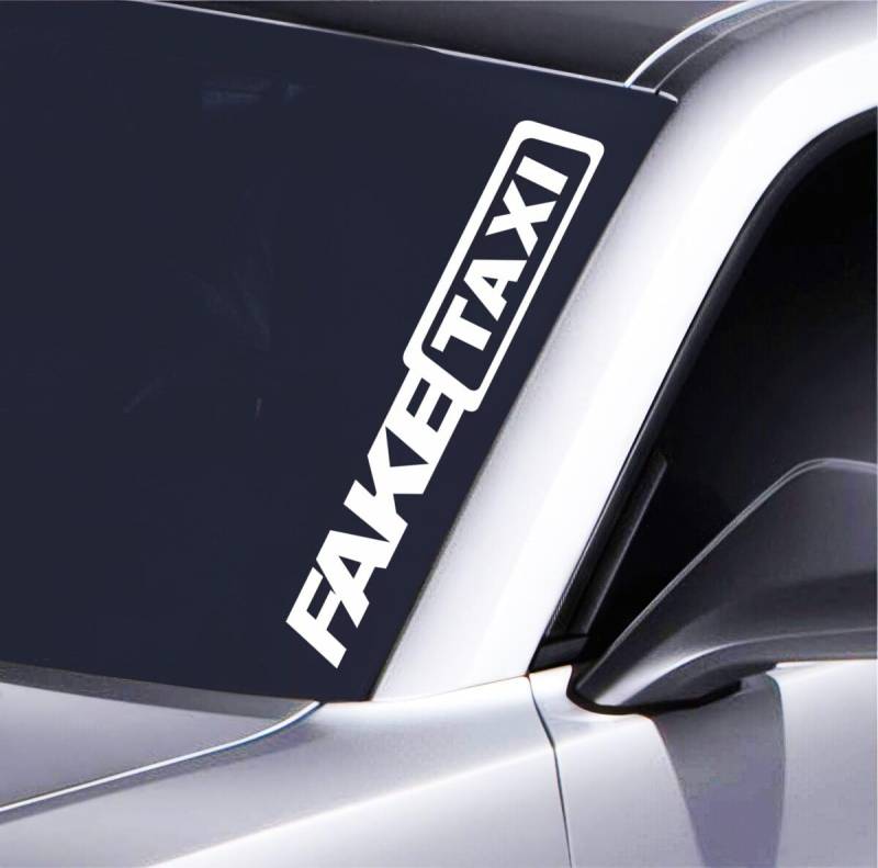 FakeTaxi Autoaufkleber ? 55x8,5 cm Frontscheiben-Sticker ? Tuning Deko fürs Auto ? Lustiger Schriftzug für Casting Car ? Witterungsbeständig & einfach anzubringen, Weiß von Pure Print Cut