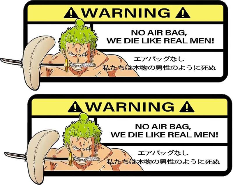 Pure Print Cut Anime Auto Aufkleber 2 Stück - AIRBAG Warning Schwertkämpfer Sticker - Zorro Design 7x3 cm - Lustig & Stylisch für jedes Auto von Pure Print Cut