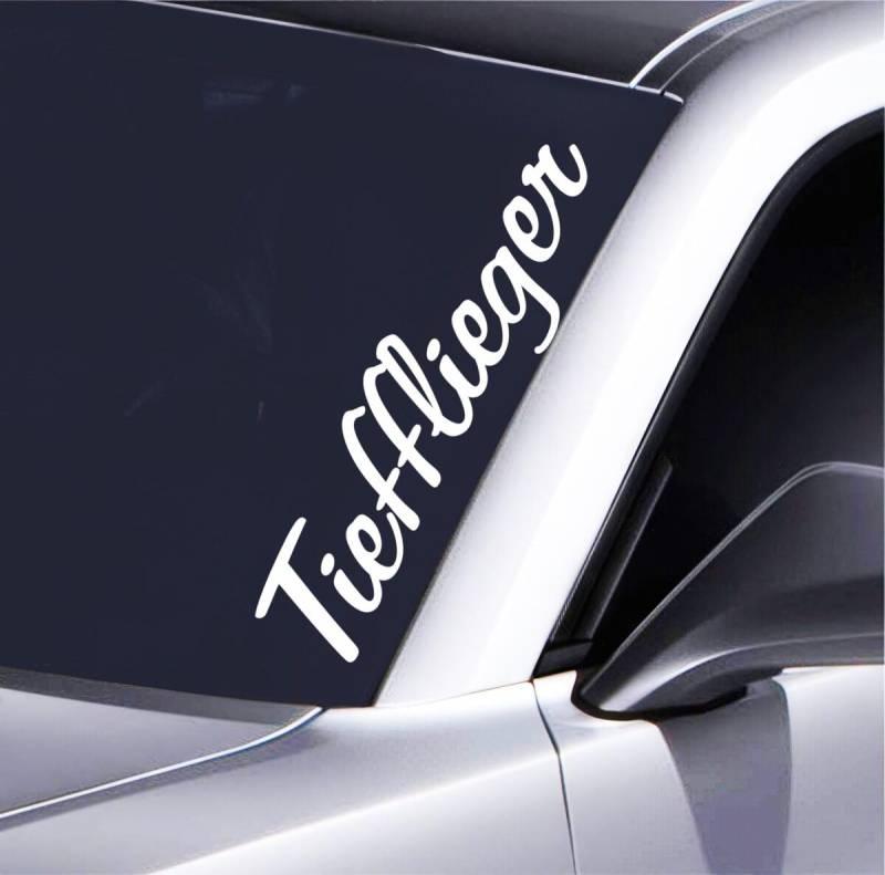 Tiefflieger Autoaufkleber Frontscheibe - 55x10,5 cm Schriftzug - Für Tuning & Fahrwerk Tieferlegung - Eyecatcher fürs Auto - Wetterfest & einfach anzubringen, Weiß von Pure Print Cut