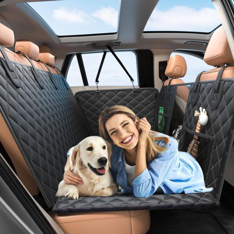 Purecas Hundedecke Auto Rückbank mit Harter Unterseite, Rücksitzverbreiterung Hund, 132 X 63CM, Autoschondecke Hund Rücksitz mit Seitenklappen, Wasserdicht Hundematte Auto, für Alle PKWs SUV von Purecas