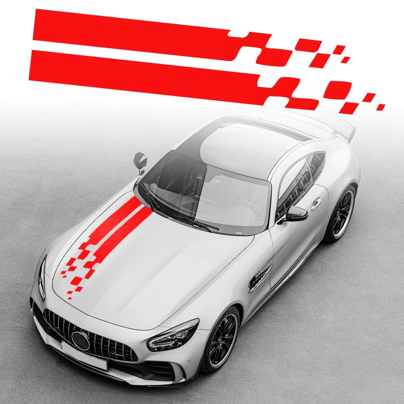 Auto Motorhaube Streifen Aufkleber, Auto Racing Karosserie Seite Streifen Aufkleber Rock Dach Haube Stoßstange Streifen Aufkleber Vinyl Streifen Dekoration für Autos SUV LKW Geländewagen, Rot von Pwsap