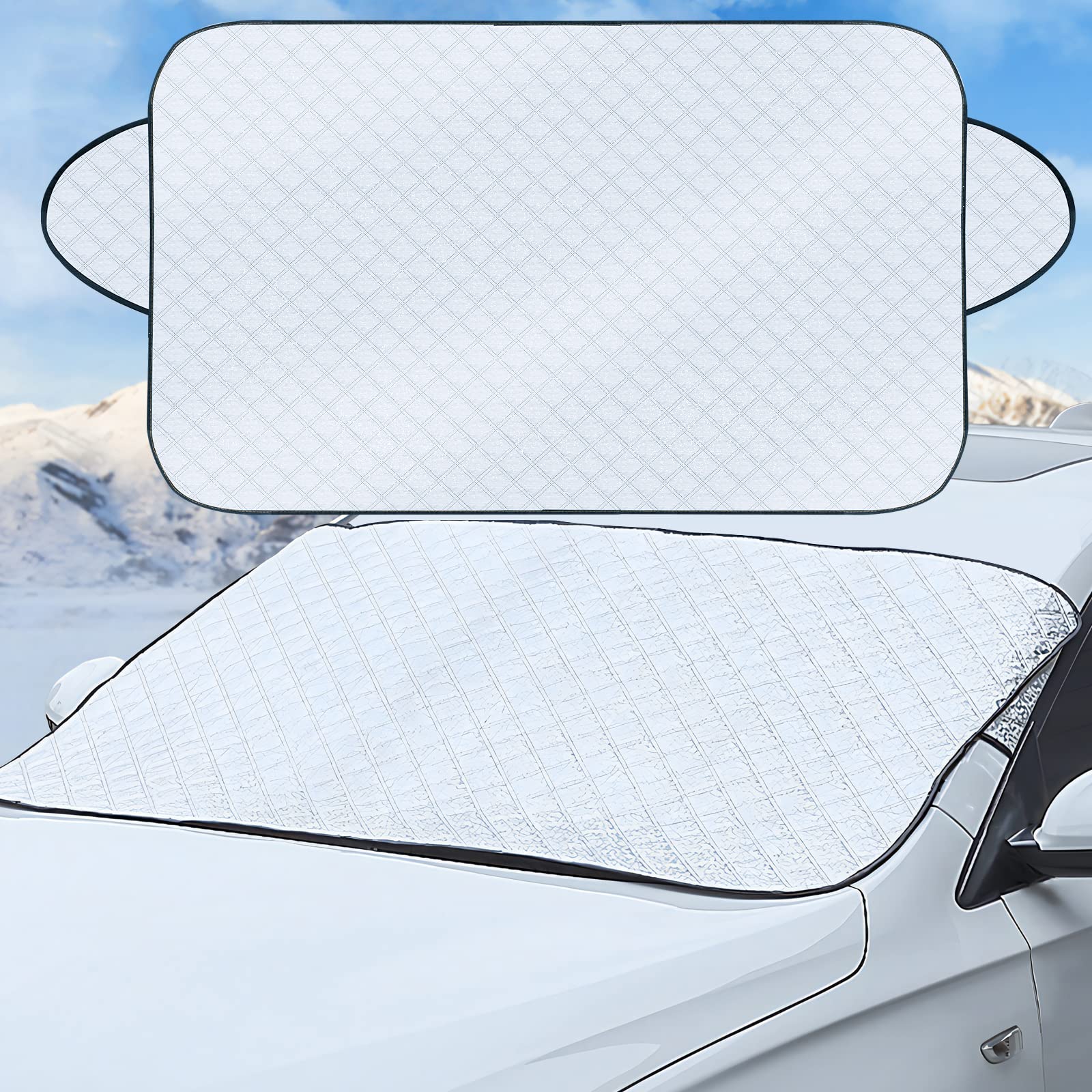 Pwsap Frontscheibenabdeckung, Auto Scheibenabdeckung Windschutzscheibe 4-Schicht PEVA Frostschutz vor Schnee, EIS, Wasser, UV-Frost, geeignet für 4 Jahreszeiten, Größe 57"x 37" von Pwsap