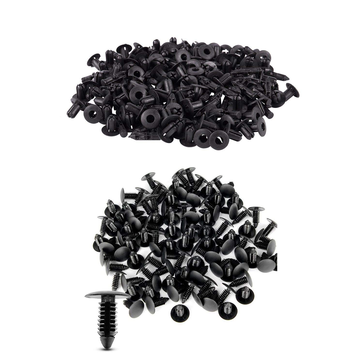 Pyugxab 200 Stück schwarze Kunststoff-Nieten: 100 Stück Auto-Formtür-Nieten mit 5 mm Lochnieten und 100 Stück Stoßstangen-Befestigungsnietenclips, Auto-Möbelmontage, Erweiterungsschrauben-Set von Pyugxab