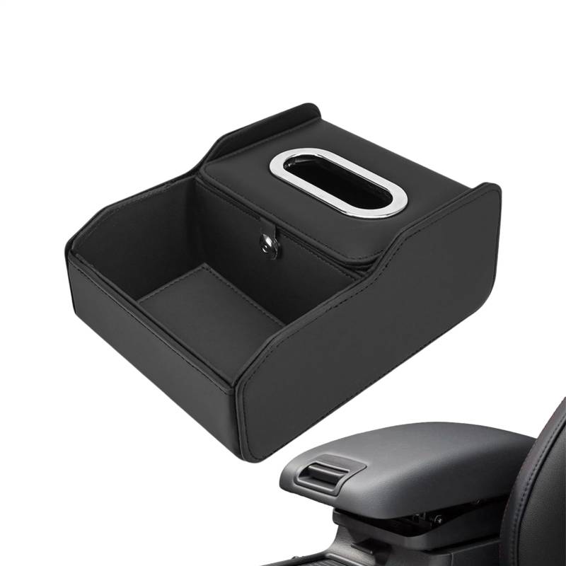 Car Armrest Storage Box, Cup Holder, Leather Design with Multifunctional Center Console Cups & Tissue Rack for Car and Truck Cabin Interior Accessories (Black) von Pzuryhg