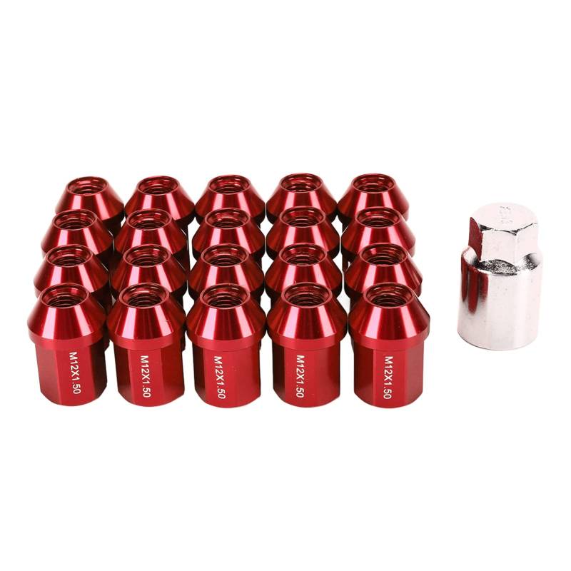 20 Stück Radmuttern, M12 X 1,5 Radmuttern aus Aluminiumlegierung, 35 Mm Radmuttern Mit Geschlossenem Ende, Ersatz Für Autoreifen(Rot) von QANYEGN