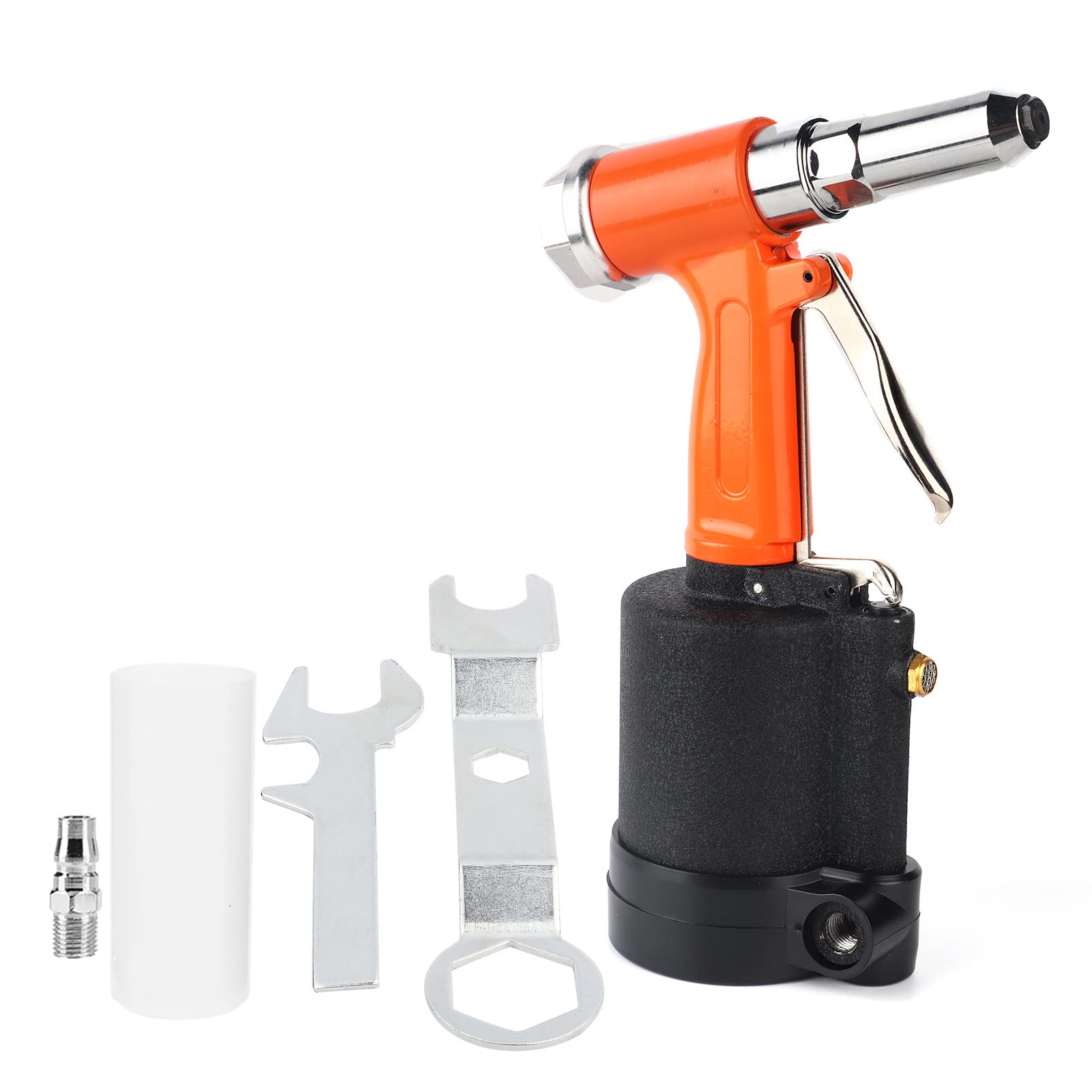 QANYEGN Hydraulic Air Riveter -Werkzeug, Hochleistungsnietmaschine, pneumatisches Nagelnietwerkzeug mit Schraubenschlüssel zum Nieten verschiedener Materialien (Orange schwarz) von QANYEGN