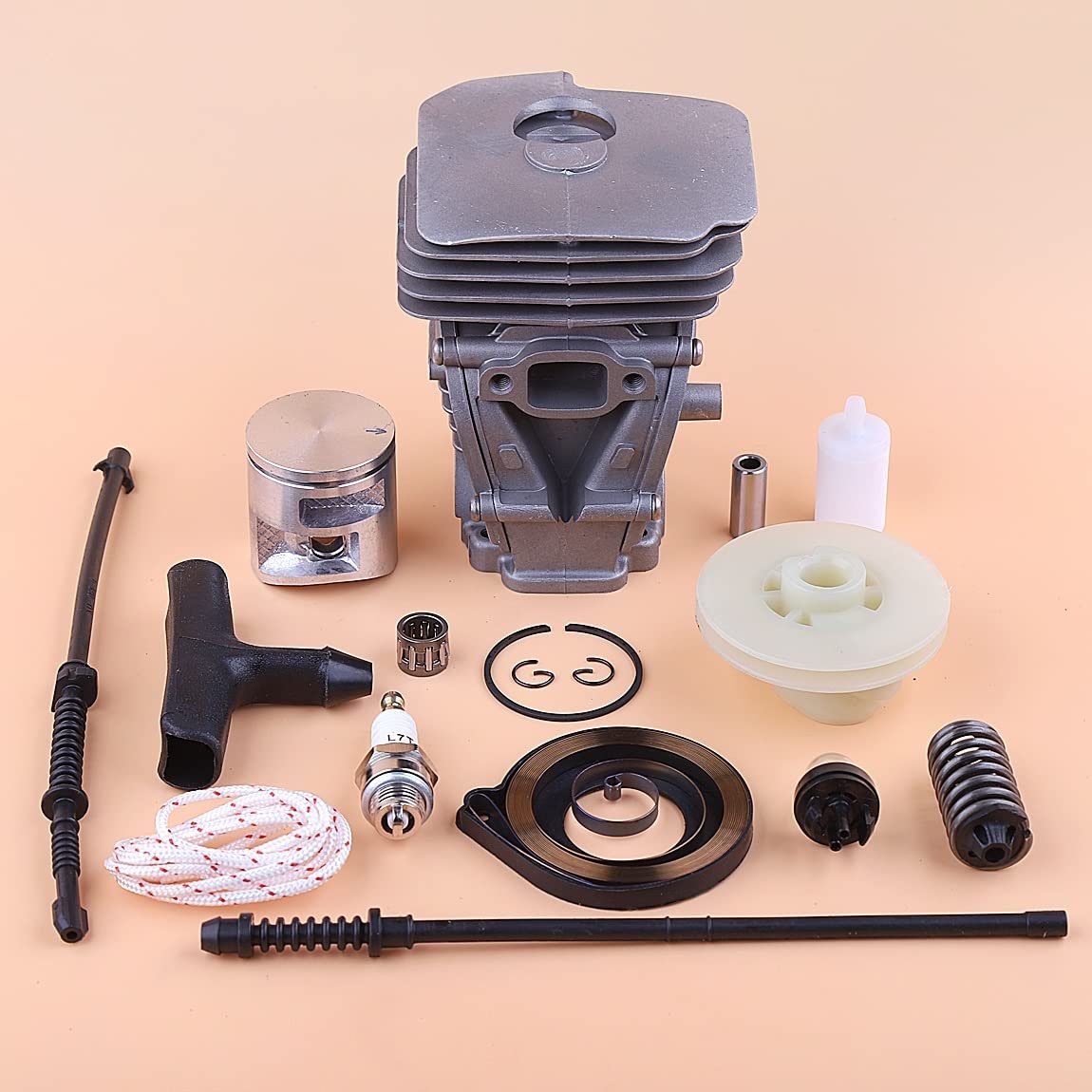 QASULER 41-mm-Zylinderkolbensatz, for Husqvarna 435 Rückstoßstarter-Riemenscheiben-Federgriffgriff, Kraftstofffilter-Rücklaufleitung, Puffer-Primerbirne Motorzylinder von QASULER