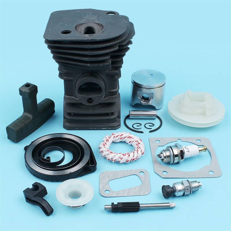 QASULER 42 mm Nikasil-Zylinder-Kolben-Kerzenventil-Starter-Riemenscheiben-Set, for Husqvarna 340 345 E Kettensäge, Ölpumpe, Schneckengetriebe, Griff Motorzylinder von QASULER